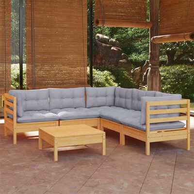 vidaXL Juego de muebles de jardín 6 pzas y cojines madera maciza pino