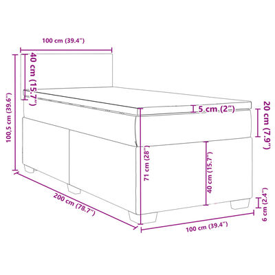 vidaXL Cama box spring con colchón tela gris claro 100x200 cm