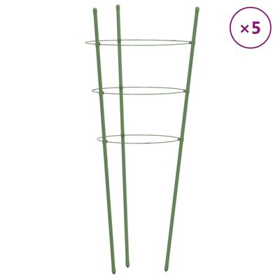 vidaXL Soportes plantas jardín con 3 anillas 5 uds acero verde 45 cm