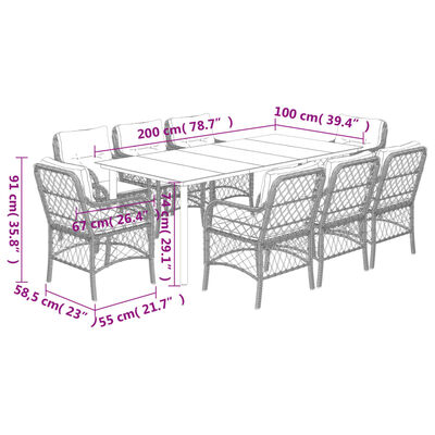 vidaXL Set de comedor de jardín 9 pzas y cojines ratán sintético negro