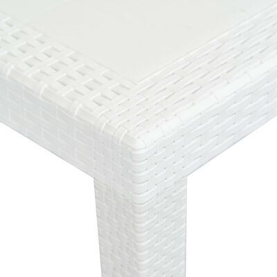 vidaXL Mesa de jardín plástico aspecto de ratán blanco 150x90x72 cm