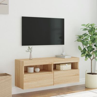 vidaXL Mueble de TV de pared con luces LED roble Sonoma 100x30x40 cm