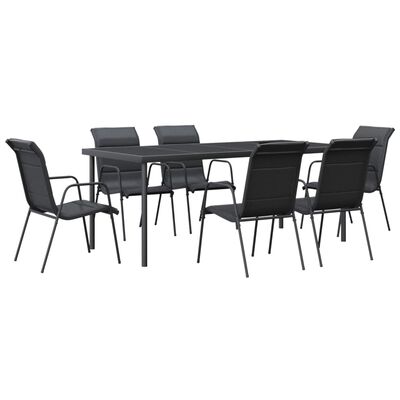 vidaXL Juego de comedor para jardín 7 piezas acero y textilene negro