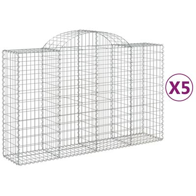 vidaXL Cestas de gaviones 5 uds forma de arco hierro 200x50x120/140 cm