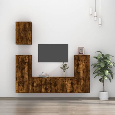 vidaXL Set de muebles de TV 5 pzas madera contrachapada roble ahumado