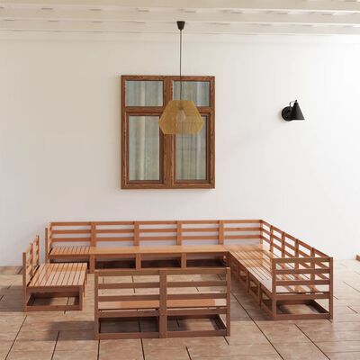 vidaXL Set de muebles de jardín 13 pzas madera maciza pino marrón miel