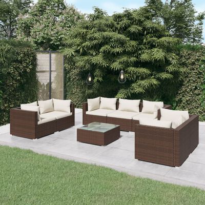 vidaXL Set muebles de jardín 8 piezas y cojines ratán sintético marrón