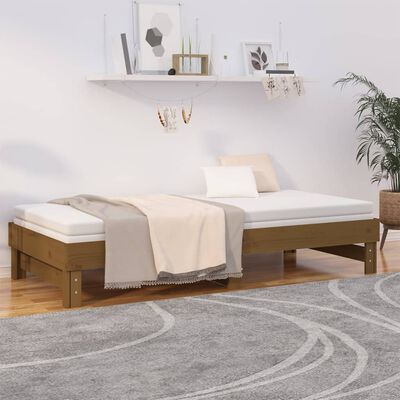 vidaXL Sofá cama extraíble madera de pino marrón miel 2x(80x200) cm