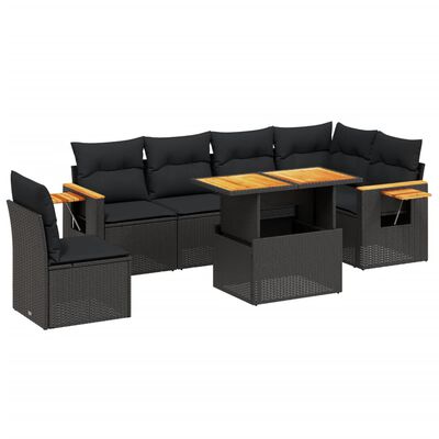 vidaXL Set de comedor de jardín 7 pzas y cojines ratán sintético negro