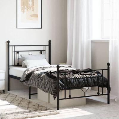 vidaXL Estructura cama sin colchón con estribo metal negro 90x200 cm