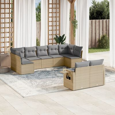 vidaXL Set de sofás de jardín 9 pzas con cojines ratán sintético beige