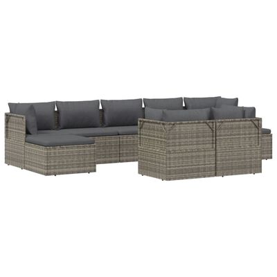 vidaXL Set de muebles de jardín 9 pzas y cojines ratán sintético gris