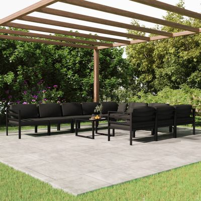 vidaXL Set muebles de jardín 11 pzas y cojines aluminio gris antracita