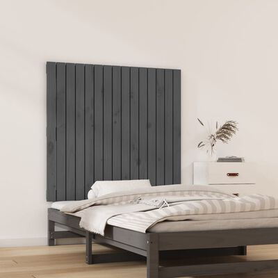 vidaXL Cabecero de cama de pared madera maciza pino gris 95,5x3x90 cm