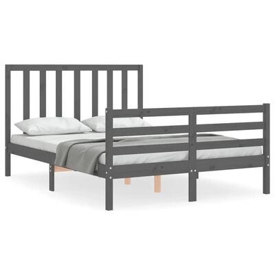 vidaXL Estructura cama de matrimonio con cabecero madera maciza gris