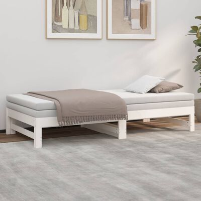 vidaXL Sofá cama extraíble madera maciza de pino blanco 2x(75x190) cm