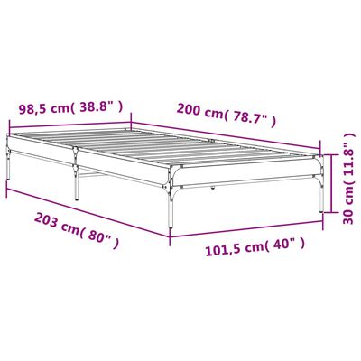 vidaXL Estructura cama madera ingeniería metal roble humo 100x200 cm