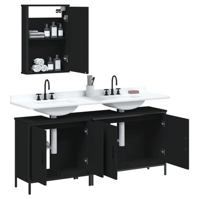 vidaXL Juego de muebles de baño 3 pzas madera contrachapada negro