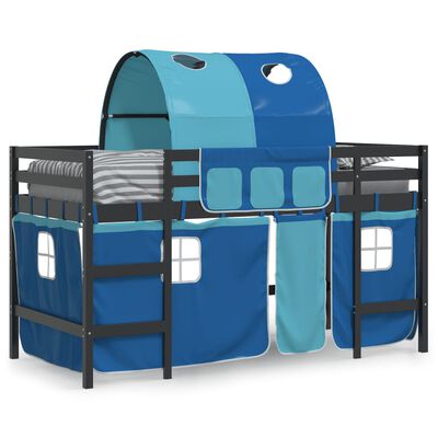 vidaXL Cama alta para niños con túnel madera pino azul 90x190 cm