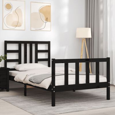 vidaXL Estructura de cama con cabecero madera maciza negro 90x200 cm