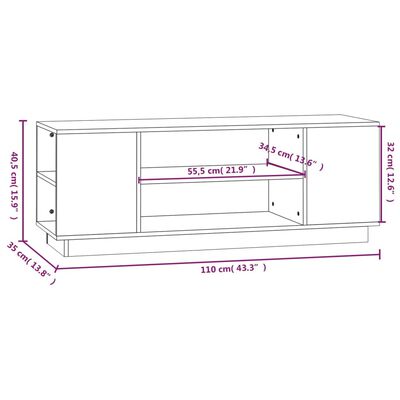 vidaXL Mueble de TV madera maciza de pino marrón miel 110x35x40,5 cm