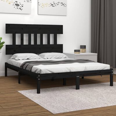 vidaXL Estructura de cama madera maciza negro Supe King 180x200 cm