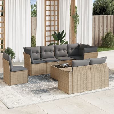 vidaXL Set de sofás de jardín 9 pzas con cojines ratán sintético beige