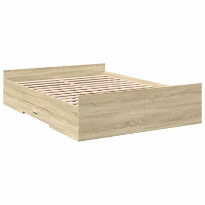 vidaXL Cama con cajones madera ingeniería roble Sonoma 120x200 cm