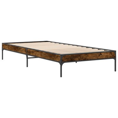 vidaXL Estructura cama madera ingeniería metal roble humo 100x200 cm