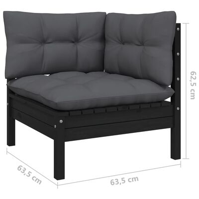 vidaXL Muebles de jardín 14 pzas con cojines negro madera maciza pino