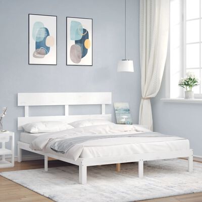 vidaXL Estructura de cama con cabecero madera maciza blanco 160x200 cm