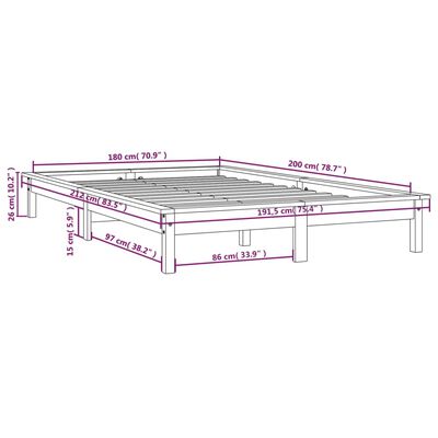 vidaXL Estructura de cama de madera maciza negra 180x200 cm