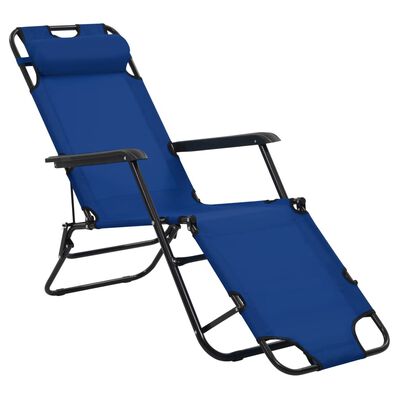 vidaXL Tumbonas plegables con reposapiés 2 unidades acero azul