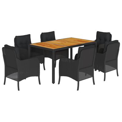 vidaXL Set de comedor de jardín 7 pzas y cojines ratán sintético negro