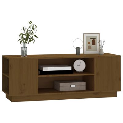 vidaXL Mueble de TV madera maciza de pino marrón miel 110x35x40,5 cm