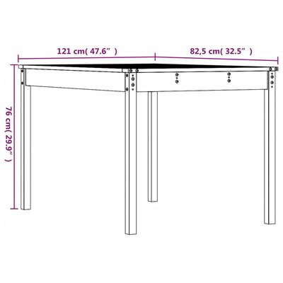 vidaXL Mesa de jardín madera maciza pino marrón miel 121x82,5x76 cm