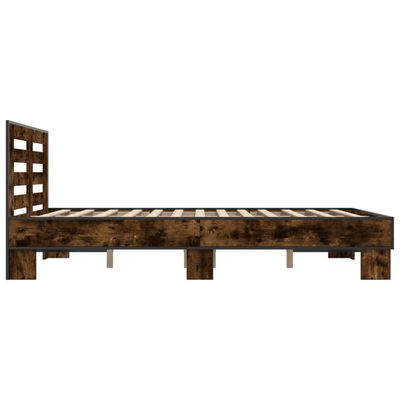 vidaXL Estructura cama madera ingeniería metal roble ahumado 140x200cm