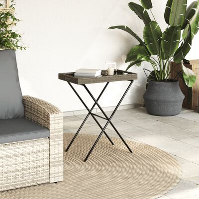 vidaXL Mesa con bandeja plegable ratán sintético gris 65x40x75 cm