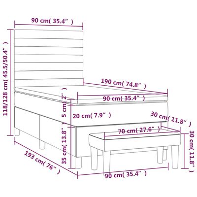 vidaXL Cama box spring con colchón tela color crema 90x190 cm