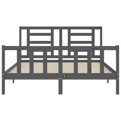 vidaXL Estructura de cama matrimonio con cabecero madera maciza gris