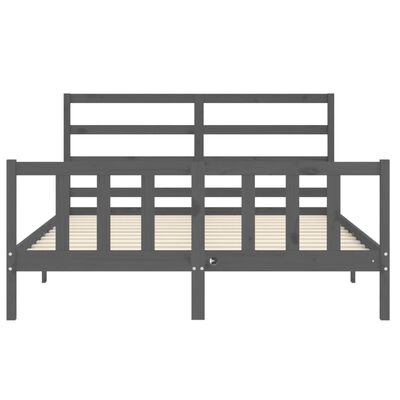 vidaXL Estructura de cama matrimonio con cabecero madera maciza gris