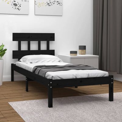 vidaXL Estructura de cama individual madera maciza negra 90x190 cm