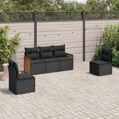 vidaXL Set de muebles de jardín 5 pzas y cojines ratán sintético negro