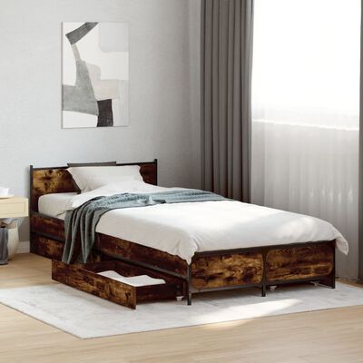 vidaXL Cama con cajones madera de ingeniería roble ahumado 100x200 cm