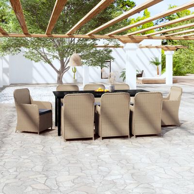 vidaXL Juego de comedor de jardín 9 piezas y cojines marrón