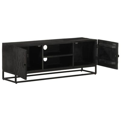 vidaXL Mueble de TV madera maciza de mango y hierro negro 110x30x40 cm