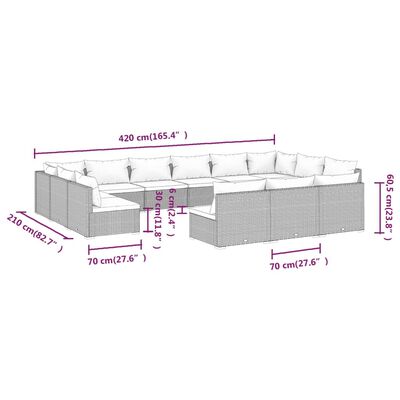 vidaXL Set muebles de jardín 13 piezas cojines ratán sintético marrón