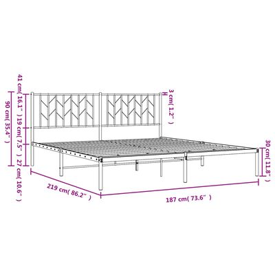 vidaXL Estructura de cama con cabecero metal negro 183x213 cm