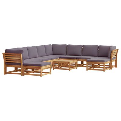 vidaXL Juego muebles jardín 11 pzas con cojines madera maciza acacia