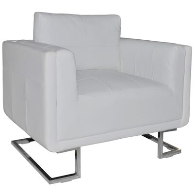 vidaXL Sillón con patas cromadas cuero sintético blanco